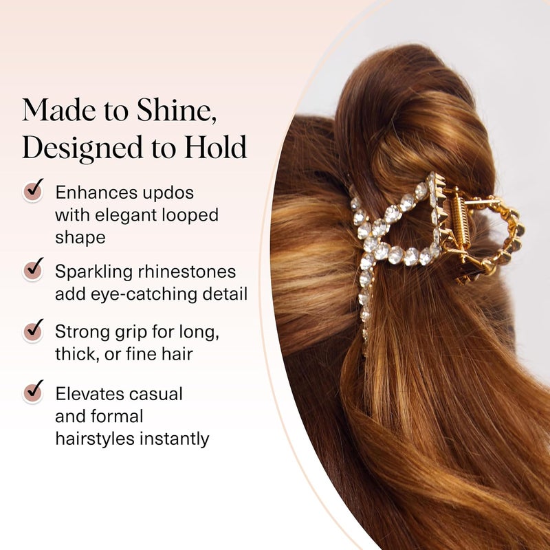 Kitsch Gold Loop-Shaped Hair Clip for Women with Rhinestones - Durable Metal, Strong Hold, & Elegant | Gold Hair Accessories | Ideal Gifts for Women - 1pc - Image 3